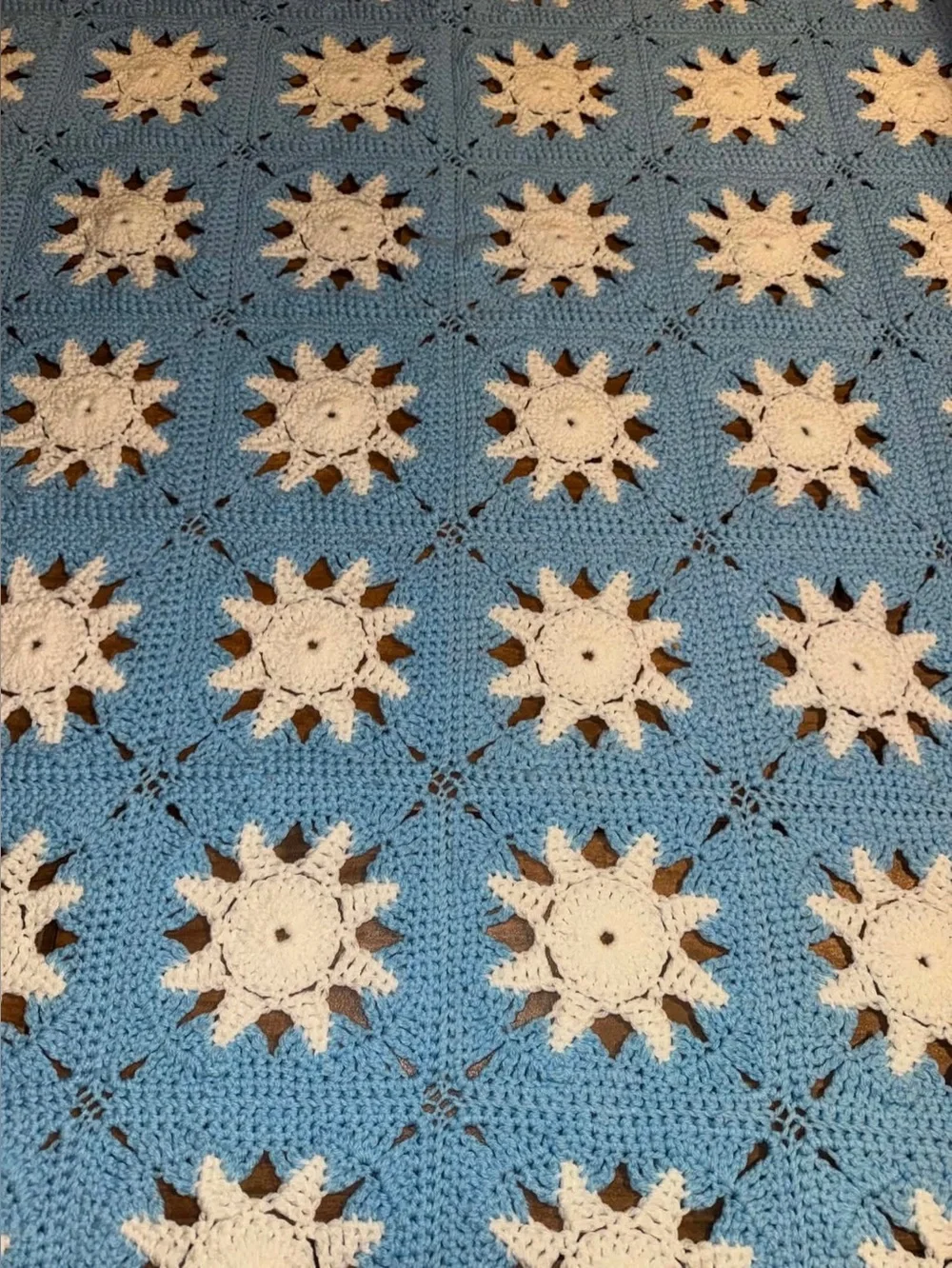 Handmade blue crochet throw afghan blanket